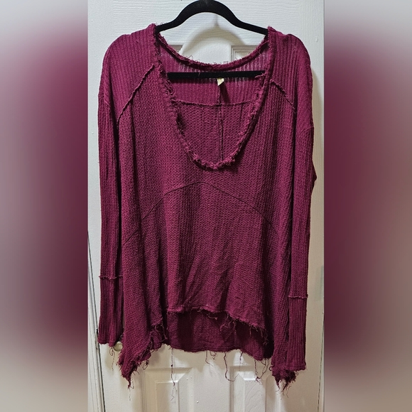 Free People Tops - Free People Maroon Distressed/Frayed Top